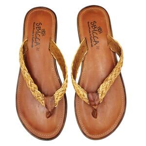Sbicca Tan Woven Leather Thong Sandals Made in California Women’s Size 10